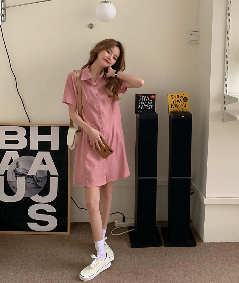 Real shot real price beautiful girl sweet cool shirt love button dress