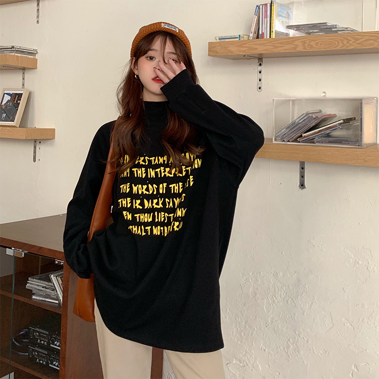 Real shot real price Dong Han chic hand printed high collar matte loose T-shirt