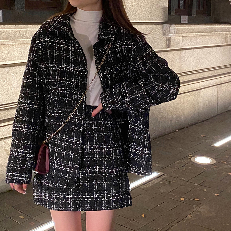 Real price winter Korean chic small fragrance suit cardigan coat + skirt