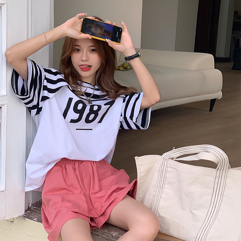 Real shot real price Han Xia hand one stripe fake two digital printing T