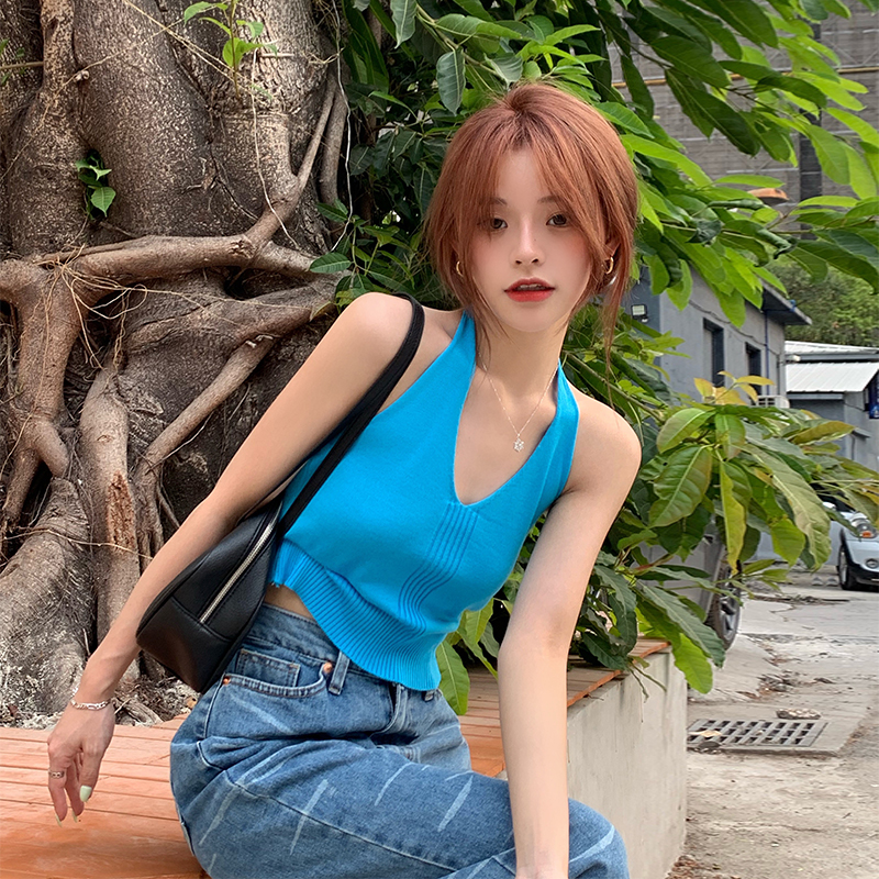 Real price sweet summer Korean chic tie neck hot girl knitted vest
