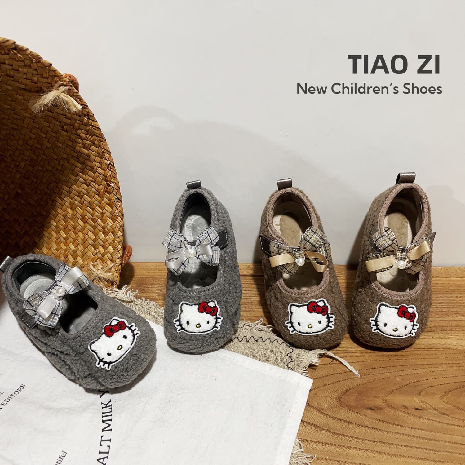 可爱猫咪儿童保暖浅口勃肯鞋