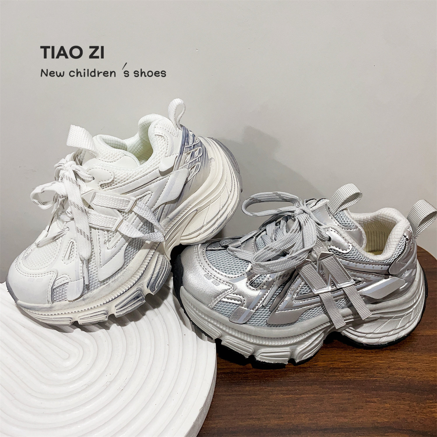 春款网面透气女童厚底老爹鞋