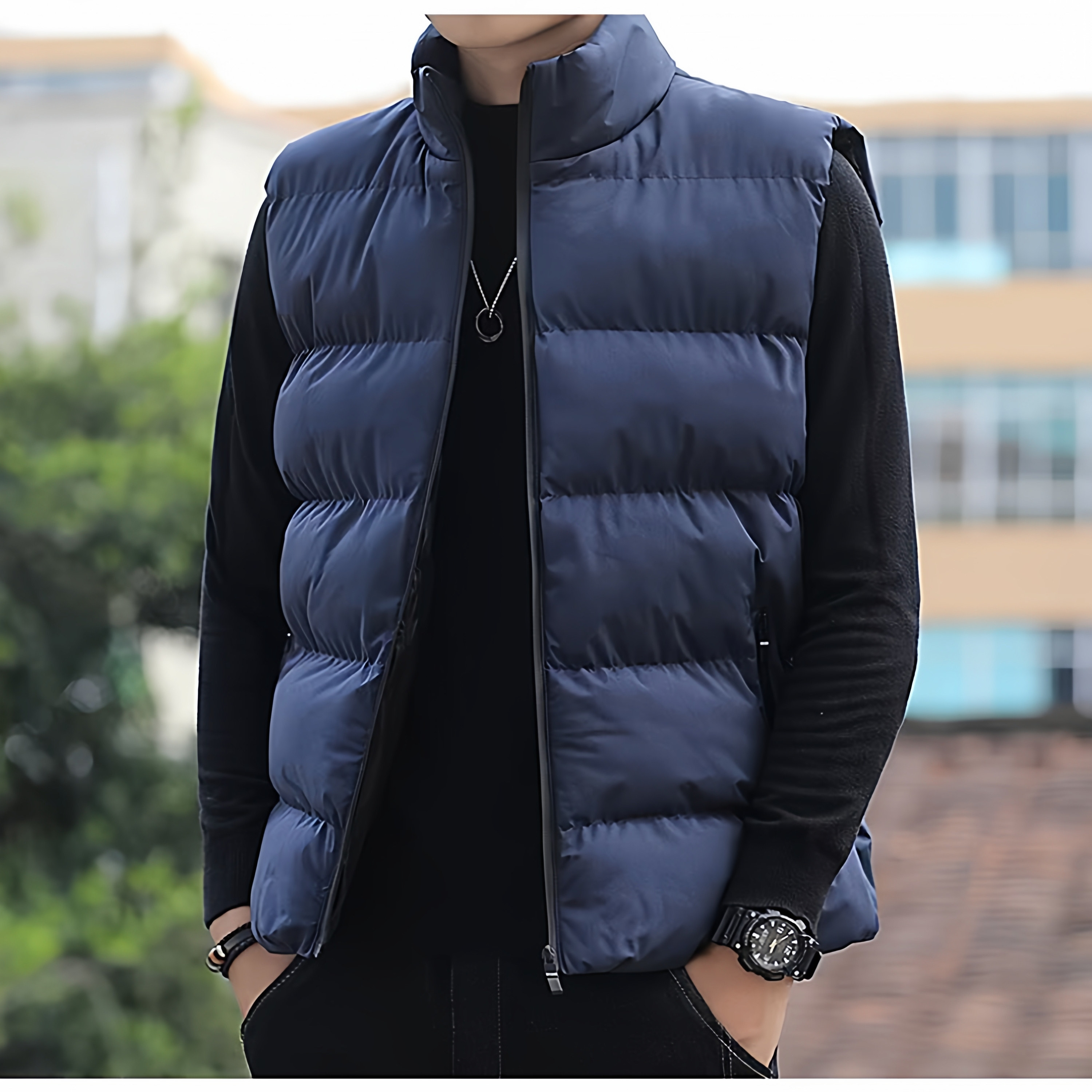 无袖坎肩加厚男士羽绒立领棉衣