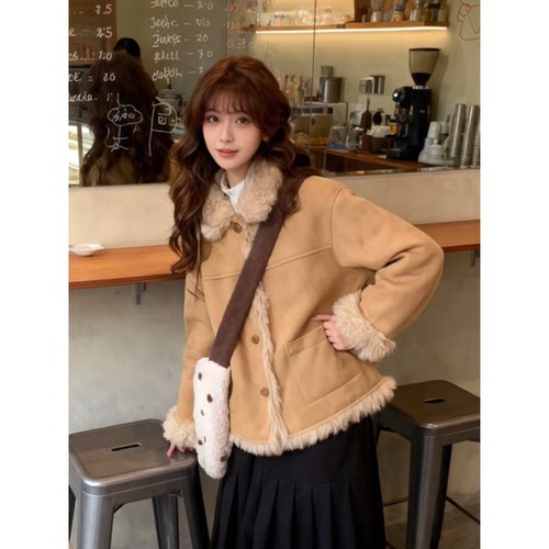 韩系复古加厚保暖羊羔毛棉服女