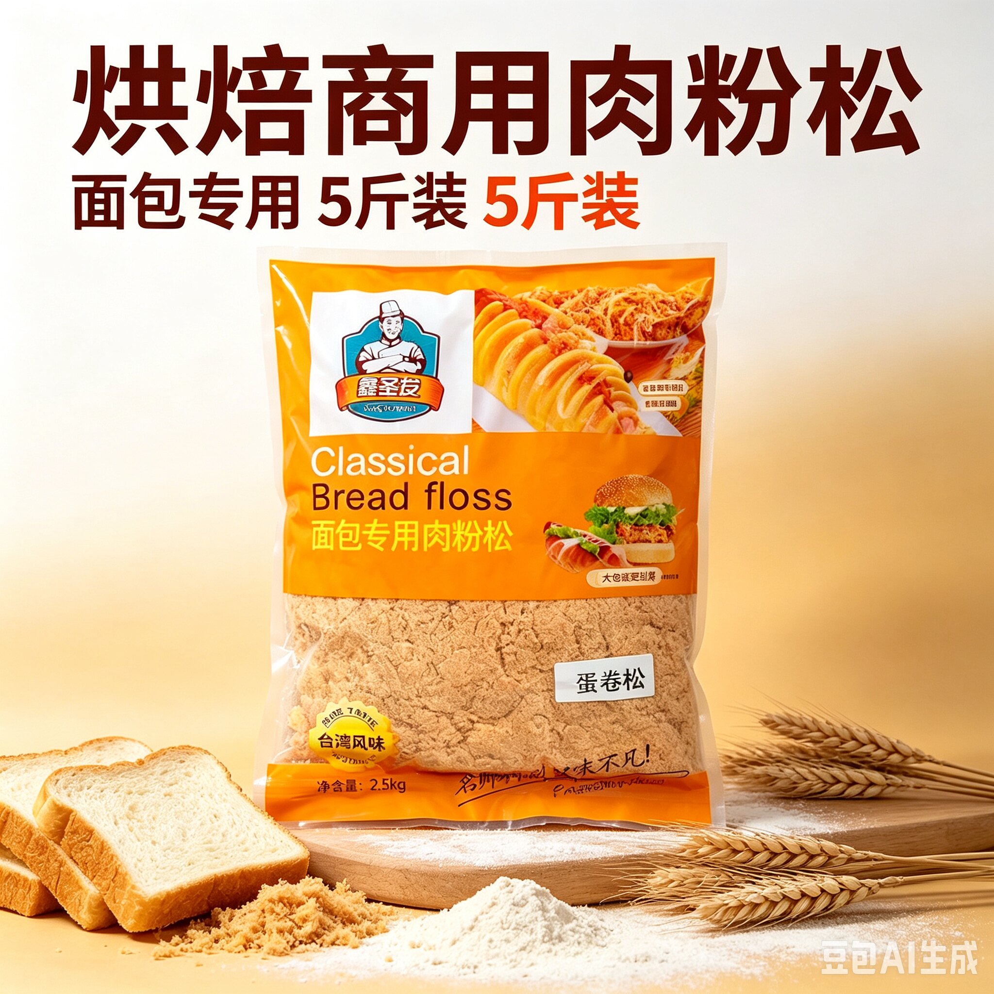 鑫圣安纯肉丝面包装饰肉松2.5kg 烘焙蛋卷寿司鸡肉松原味纯肉型
