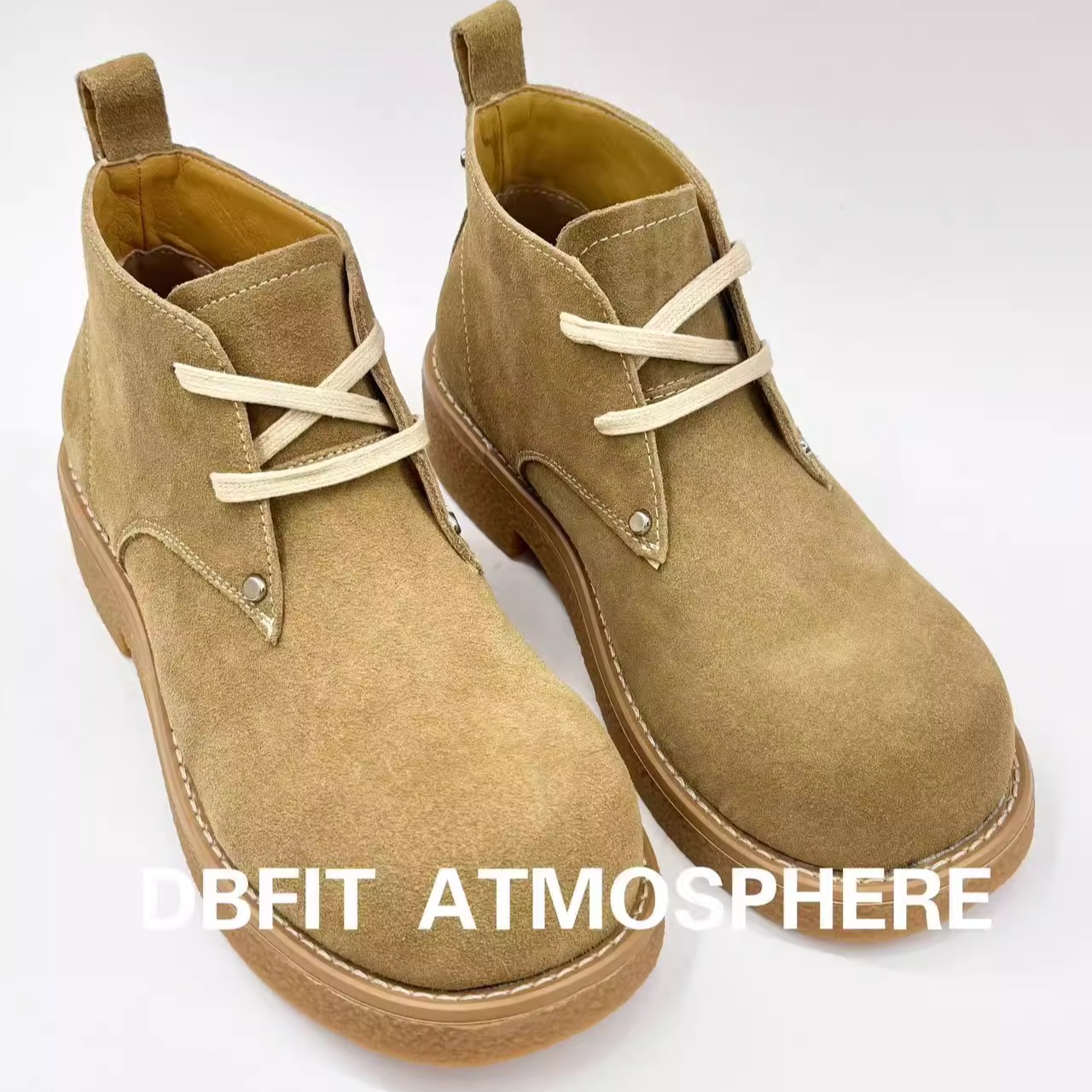 DBFIT新款米奇圆头牛皮反绒沙漠黄马丁短靴大头通勤男女款德比鞋