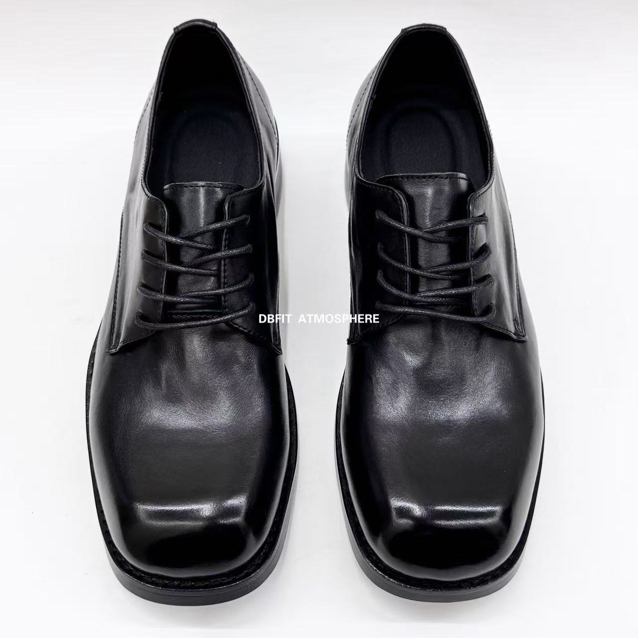 DBFIT优雅暗黑方头德比鞋牛皮增高厚底休闲男士百搭正装通勤皮鞋