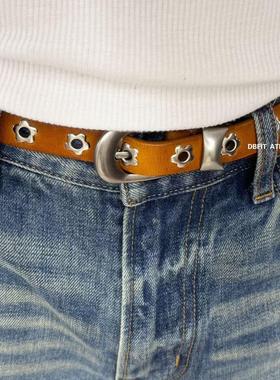 DBFIT真皮复古梅花纯手工1.8cm头层牛皮水染做旧镀银男女皮带腰带