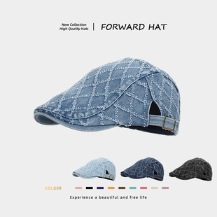 复古牛仔贝雷帽子女英伦文艺反戴报童前进帽日系百搭遮阳鸭舌帽男