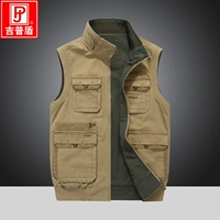 2019 vest mùa xuân đứng cổ áo nam hai mặt mặc vest lỏng vai câu cá vest ngoài trời không tay áo khoác nam - Dệt kim Vest áo vest nam thời trang