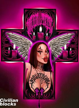 十字架花体字奇卡诺西海岸说唱店铺装饰开业礼品墙发光装饰挂画