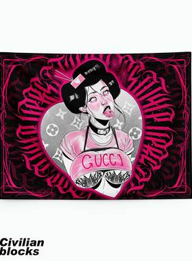 定制网红直播辣妹十字架说唱花体字粉色少女暗黑hiphop背景布