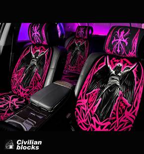 定制西海岸奇卡诺祈祷天使hiphop说唱墨西哥花体字汽车坐垫套装