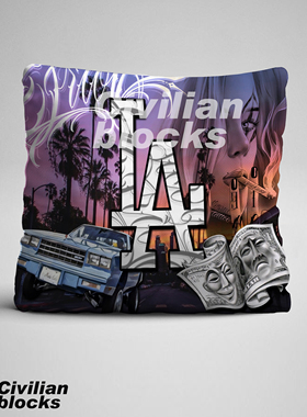 定制西海岸奇卡诺 hip hop墨西哥olds chool花体字LA匪帮硬核抱枕