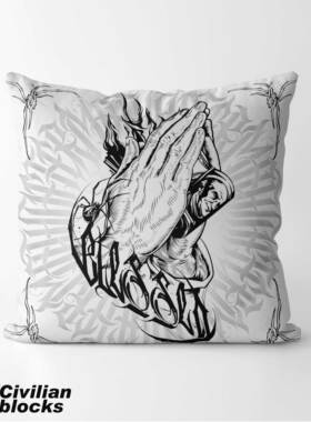 定制西海岸奇卡诺 hip hop祈祷之手暗黑olds chool花体字说唱抱枕