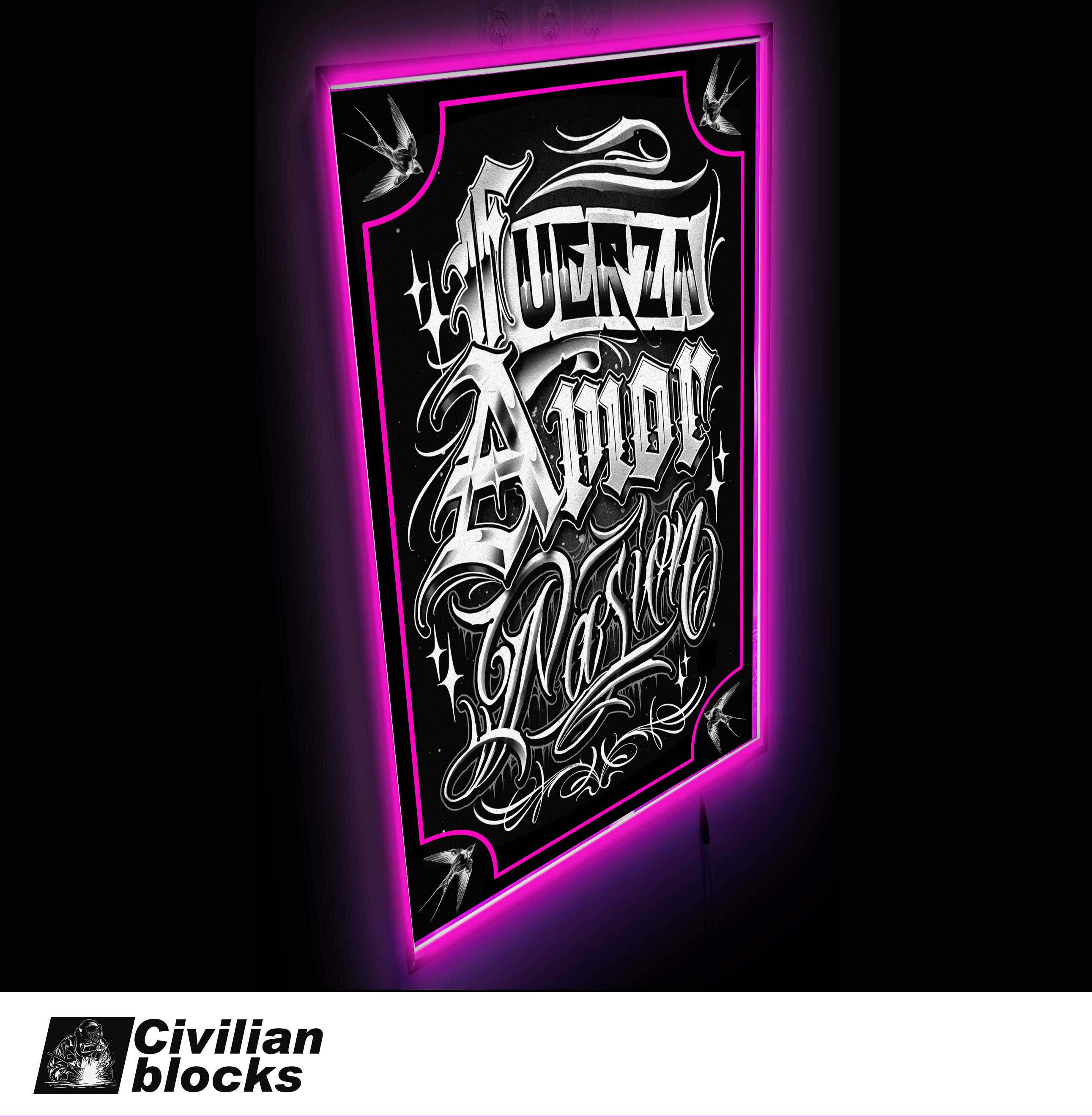 tattoohiphop西海岸纹身花体字哥特字燕子奇卡诺说唱店铺发光装饰