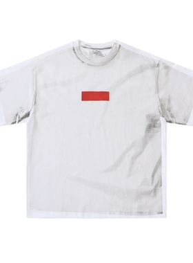 24SS MM6 BOX LOGO泥染做旧水洗解构假两件印花美式潮流短袖T恤