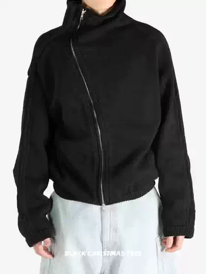 DVN Rare 25SS Zip-Up Sweater Irregular Zipper Stand Collar Washed Knit Cardigan