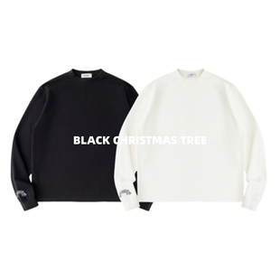 基础百搭华夫格长袖 卷轴梵文刺绣水洗复古美式 T恤 V16 ASKYURSELF