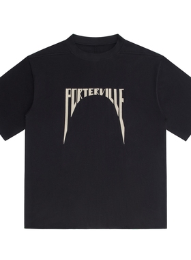 黑色圣诞树RO 25SS主线雷霆字体先锋刀割五分袖超宽松落肩短袖T恤