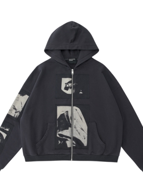 ERD忧郁的富二代24SS麦当娜插画wookvibe水洗做旧拉链卫衣外套