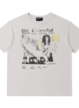 ERD 24FW忧郁的富二代祈祷人像印花水洗做旧单缝线BOXY短袖T恤