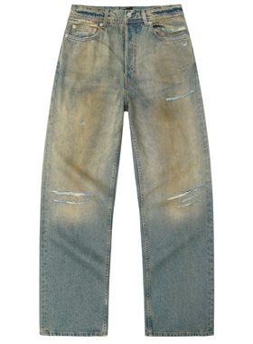 黑色圣诞树24FW ERD忧郁的富二代破坏刀割黄泥水洗复古直筒牛仔裤