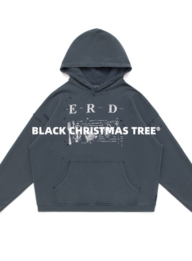 黑色圣诞树ERD 25SS忧郁的富二代战争角色破坏水洗做旧连帽卫衣
