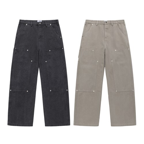 ASKYURSELF拼接铆钉伐木工牛仔裤