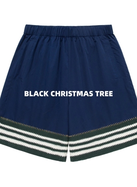 黑色圣诞树25SS 凝结联名复古拼接运动休闲夜靛蓝短裤edison同款