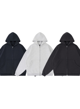 黑色圣诞树24FW 超重磅750g双环刺绣廓形水洗基础拉链开衫卫衣