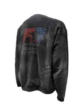 Far Archive重磅赛车盔甲水洗做旧喷砂潮流wookvibe垫肩双层卫衣