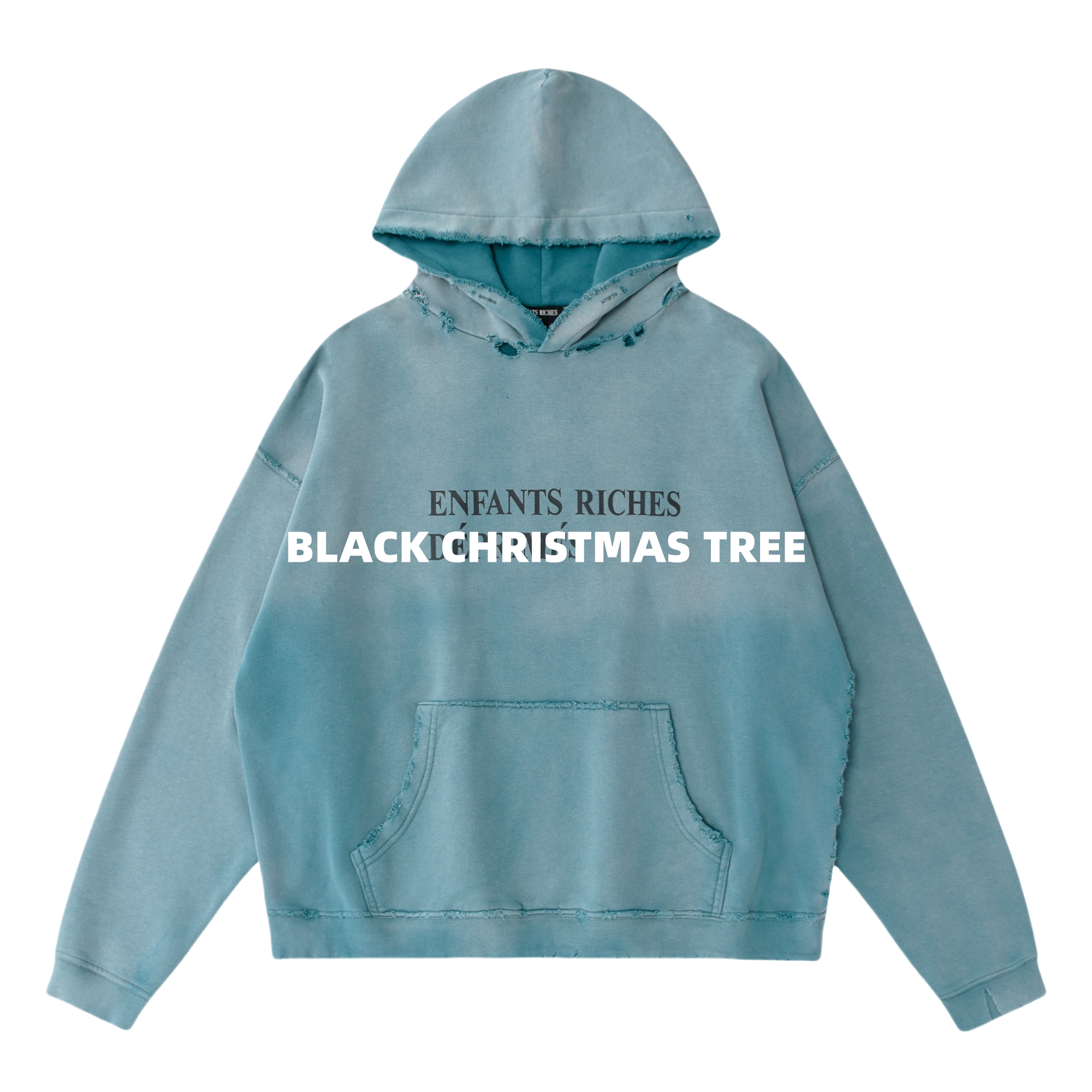 独家ERD雾霾蓝褪色水洗标语卫衣