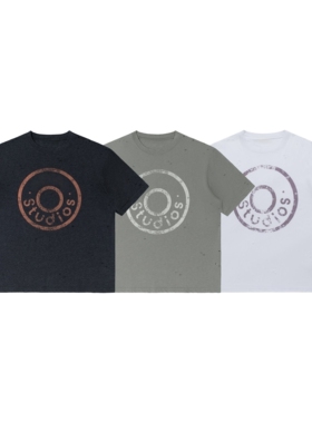 黑色圣诞树AC 25SS圆圈斑驳字母破洞做旧水洗复古宽松混纺短袖T恤