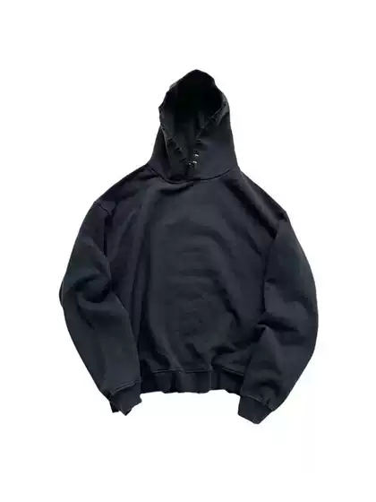 Askyurself Black Warrior High Street Trendy Washed Distressed Loose Casual Basic Solid Color Hooded Sweatshirt