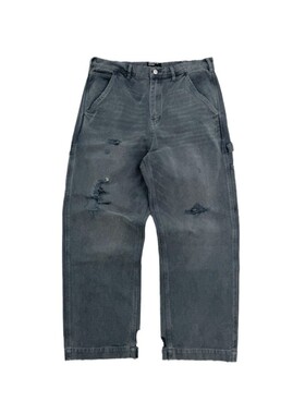 ERD忧郁的富二代wookvibe金属别针破洞做旧水洗伐木工装牛仔长裤