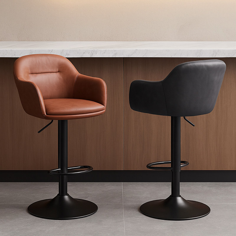 轻奢吧台椅升降家用升降高脚凳子收银前台岛台椅欧式酒吧椅靠背椅
