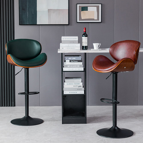 欧式实木前台轻奢酒吧高脚椅升降