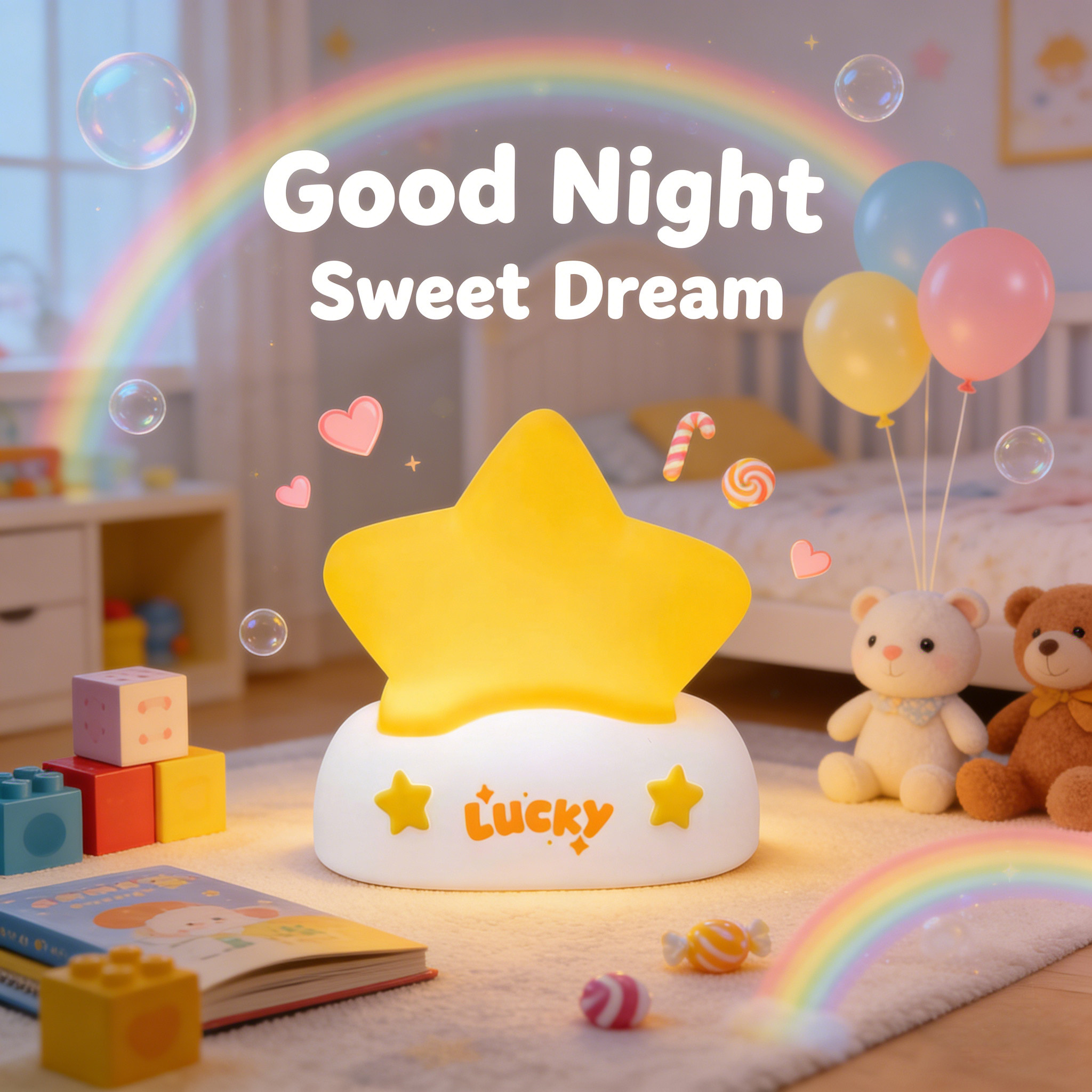 幸运星儿童房桌面暖黄硅胶小夜灯