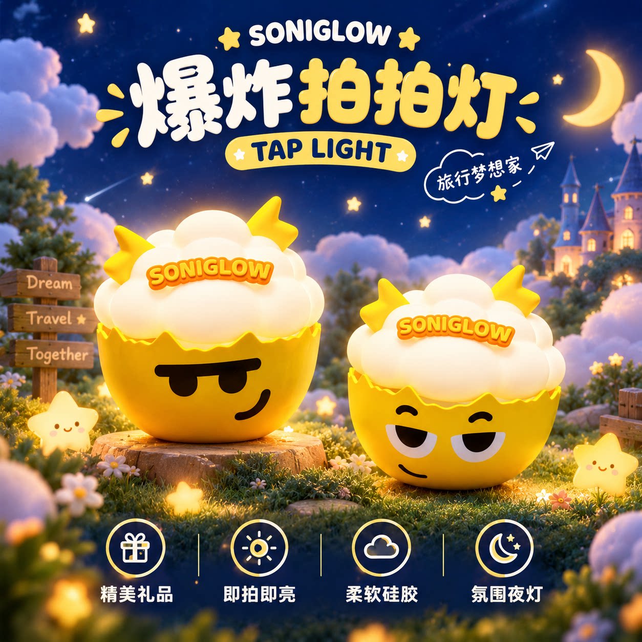 可爱萌星小夜灯卧室桌面拍拍灯儿童实用柔光护眼床头伴睡创意礼品