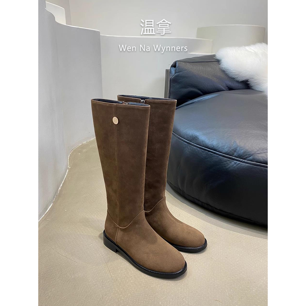 韩版骑士靴粗跟真皮长筒靴显瘦