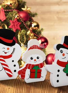 新品圣诞木质分层托盘装饰薄荷糖果手杖圣诞雪人冬季装饰室内