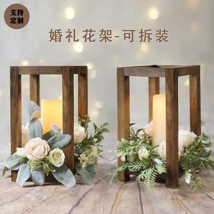 木质婚礼花架婚礼桌面烛台装饰摆件农舍风格松木灯笼装饰门廊摆设