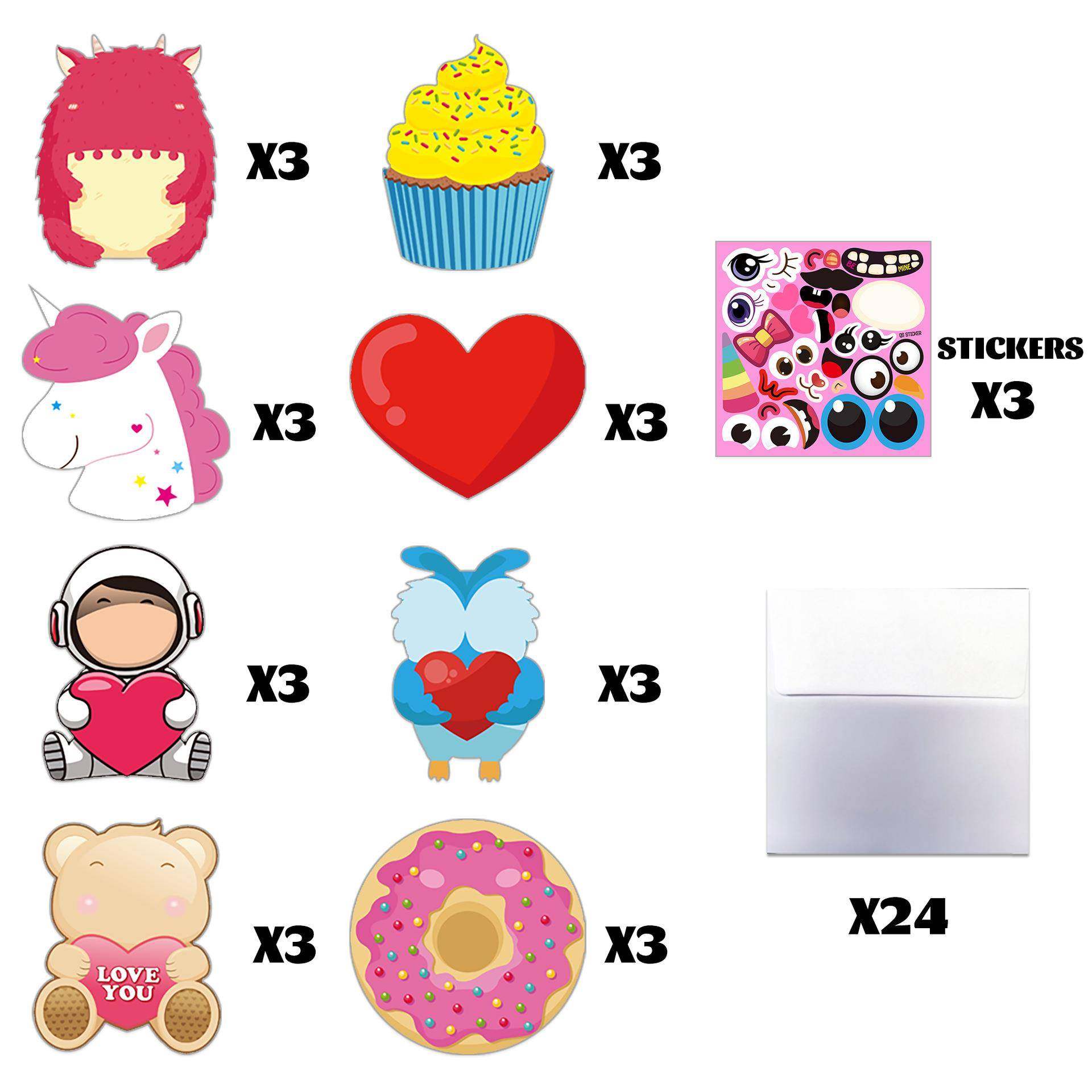 2026新 情人节卡通爱心DIY贺卡卡片 装饰贺卡告白礼物套装