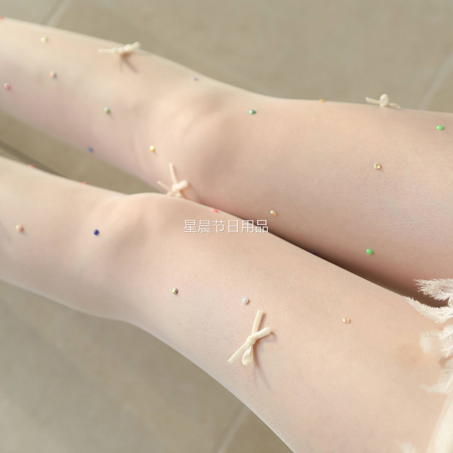 新品推荐多色少女风立体绒布蝴蝶结丝袜手工镶钻百搭弹日系JK袜