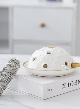 新款陶瓷圣UTH木鼠尾草烧燃盘炉香圣木架香薰托盘palo santeo hol