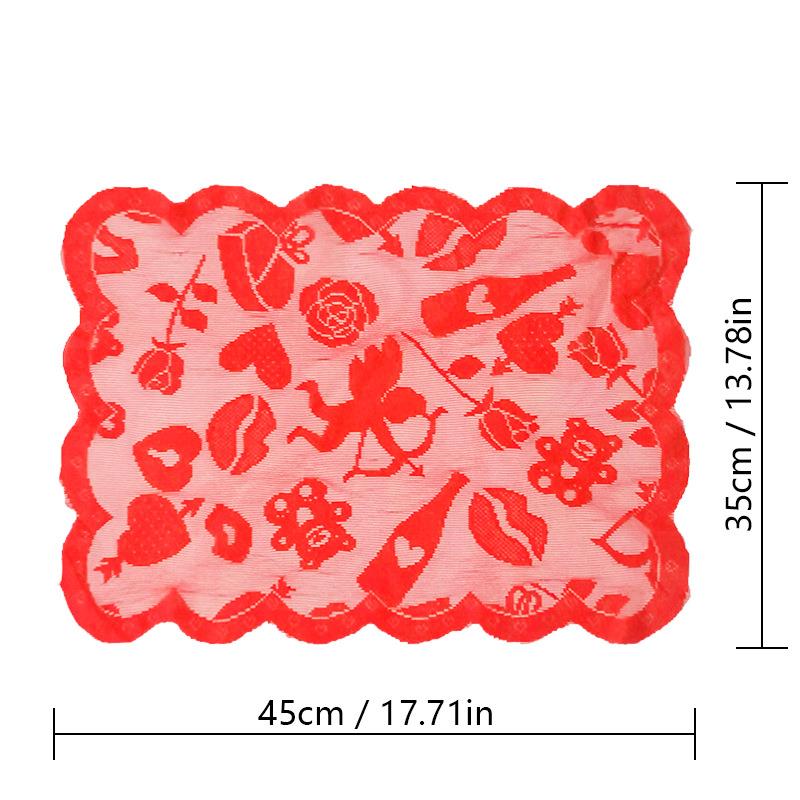 现人货情节红色爱心蕾RXZ丝饰桌旗餐垫套装家居派对礼装婚桌布