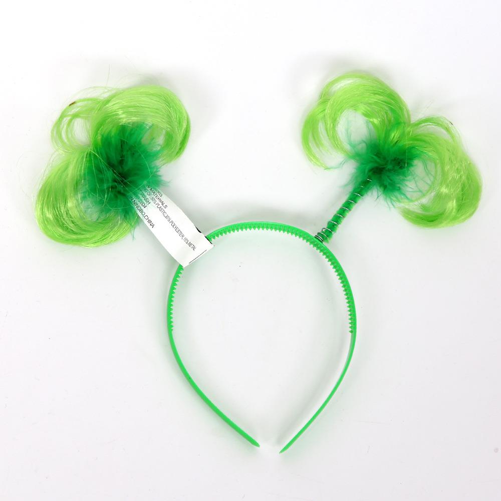 新款圣帕特里克装饰品爱发尔节兰节HXE头饰三叶草箍礼帽绒毛头箍