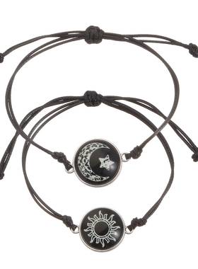 ins日月恋人时光宝石夜光手链手工编织情侣手链个性手环